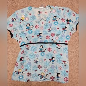 Peanuts Womens Holiday Scrub Top